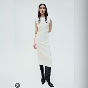 NWT ZARA CREPE SHOULDER PAD MIDI DRESS